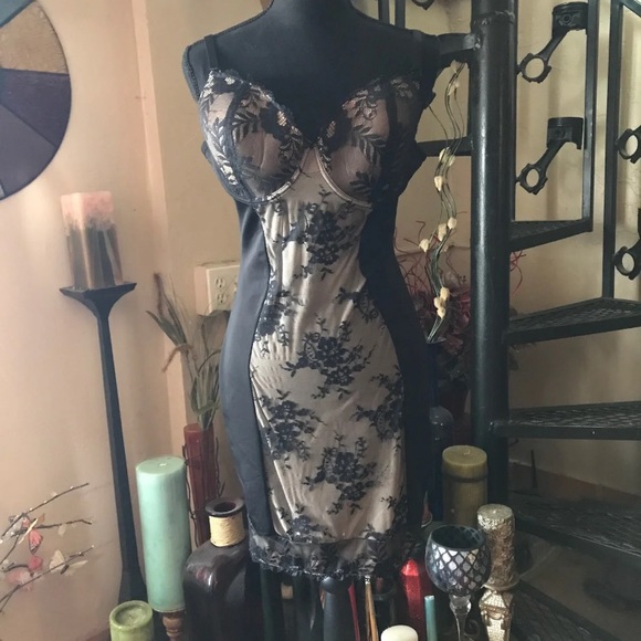 Heavenly Gold Black Lace Shape wear Slip Lingerie Intimates Plus 1X - Picture 1 of 5